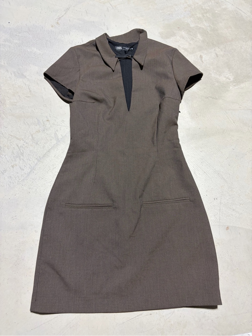 Zara Brown Short-Sleeve Collared Sheath Dress XS